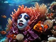 fish in aquarium
A vibrant coral reef transformed into a Halloween haven, where playful clownfish don vampire capes and batfish flutter by with wings that resemble Dracula's cloak.