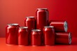 unopened beverage containers in red color. Generative AI