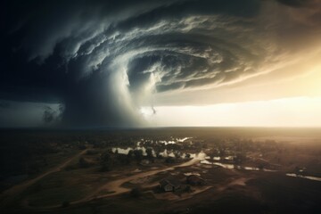 Powerful Destructive tornado vortex. Damage rain. Generate Ai