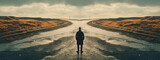 Fototapeta  - A man is standing on the road. Generative AI,