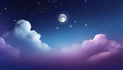 Wall Mural - deep midnight gradient dreamy moonlight sky with fluffy clouds and glowing stars phone hd wallpaper 