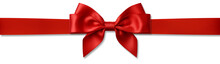 Red Bow Ribbon  And Red Ribbon With Isolated Against Transparent Background. Christmas And Happy Birthday Concept