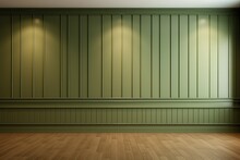 Interior Background, Empty Room, Olive Colored Wall, Home Decoration Over Green Wooden Wall, Parquet Floor.