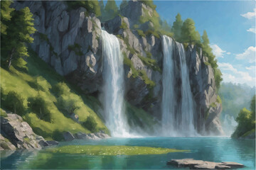Wall Mural - waterfall in the forest, ai generated 