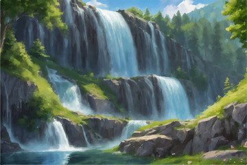 Wall Mural - waterfall in the forest, ai generated 