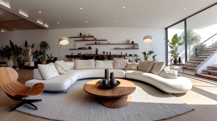 Interior of modern living room panorama