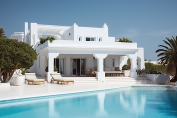 Traditional mediterranean white house with pool