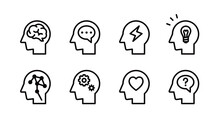 Human Heads With Various Brains Icon Set