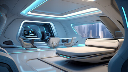 Poster - Corridor in futuristic scifi interior. living room futuristic interior space design. generative ai