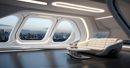 Sticker - living room futuristic streamlined interior space design. generative ai