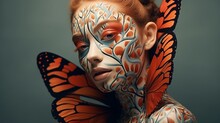 Overlaying A Face With The Intricate Details Of A Butterfly's Wing Patterns.