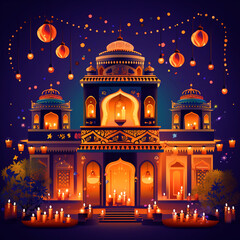 House decorated for Diwali festival - ai generative