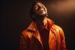 © pham - A Joyful Man in a Stylish Leather Jacket Embracing the Darkness