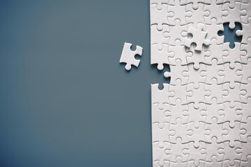 Wall Mural - Clean puzzle elements on the red background. Empty puzzle piece on the table. Teamwork concept.