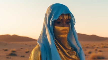 Wall Mural - African woman in the desert