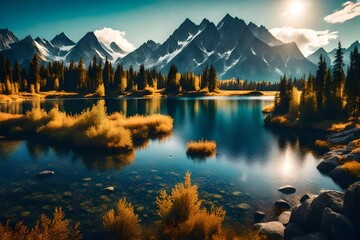  Fantastic mountain lake,dramatic environment, old-fashioned filter.