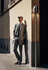 Wall Mural - A Distinguished Gentleman Leaning Against a Solid Surface