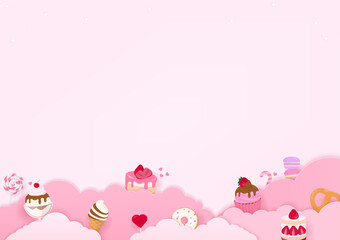  Dessert with pink cloud background