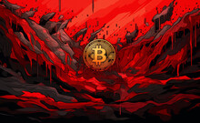 Extreme greed of bitcoin cryptocurrency in pop art style. Everything is red, the market is bearish.