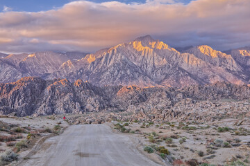 Poster - Mount Whitney and Eastern Sierra Nevada Mountains from Alabama Hills' Movie Road in the Morning