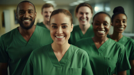 Wall Mural - Group of medical student nurses in training at college, diverse doctor colleagues.