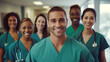 © ReneBot/Peopleimages - AI - Group of medical student nurses in training at college, diverse doctor colleagues.