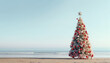 canvas print picture - Festively decorated Christmas tree on the beach on New Year's Eve or Christmas