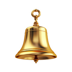 3D model of a golden notification bell isolated on transparent and white background. PNG transparent