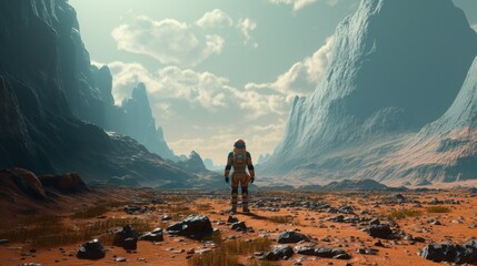 Wall Mural - astronaut exploring an unknown planet generative ai