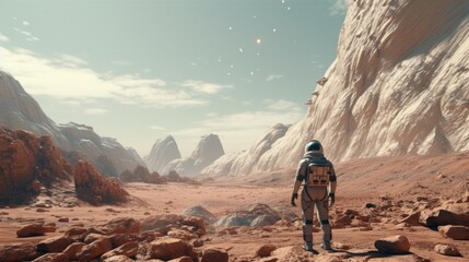 Wall Mural - astronaut exploring an unknown planet generative ai