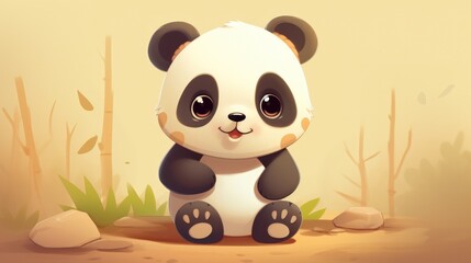 Wall Mural - illustration of baby panda bear generative ai