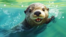 Funny Otter Playing In The Water Generative Ai
