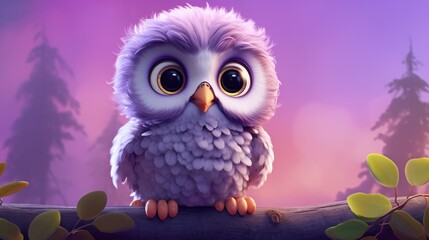 Wall Mural - cute illustration of a baby owl generative ai