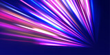 Fototapeta  - Abstract acceleration speed motion on night road. Illustration of high speed concept. Motion light effect for banners. The effect of speed on a blue background.	