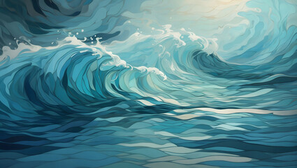 a digital illustration of the abstract water ocean wave pattern blue aqua teal color wave background