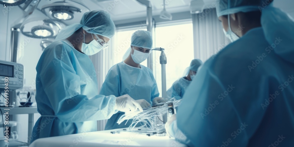 Surgeons Operating Process A group of surgeons performing a surgical procedure in a hospital ...