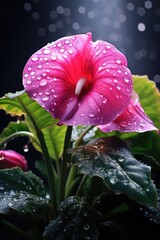 Wall Mural - A close-up image of a pink flower covered in glistening water droplets. Perfect for nature and floral-themed designs