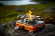 A portable camping stove for outdoor adventures and travel. Generative AI
