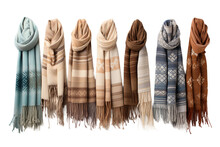 Variety Of Winter Scarfs, Isolated On Transparent Background. Generative Ai