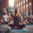 © Simonforstock - group of people practicing yoga in an urban setting