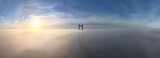 aerial view of the Humber Bridge in the morning mist over the river humber 