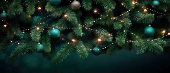 Background of a Christmas tree with a garland close-up. AI, Generative AI