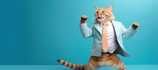 Poster - Cat wearing suit and tie dancing