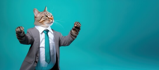 Poster - Cat wearing suit and tie dancing