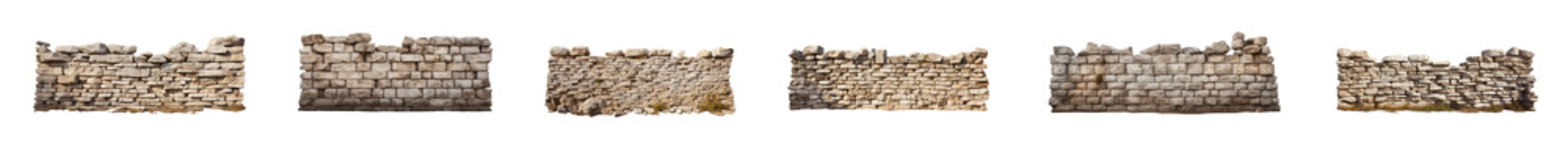 Wall Mural - collection of Stacked stone wall isolated on a transparent background. PNG cutout or clipping path.