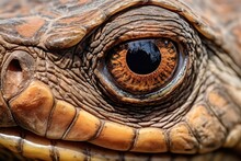  A Close Up Of An Alligator's Eye With A Brown Background.  Generative Ai