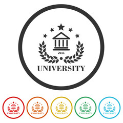 Wall Mural - University college school logo template. Set icons in color circle buttons