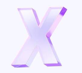 letter X with colorful gradient and glass material. 3d rendering illustration for graphic design, presentation or background