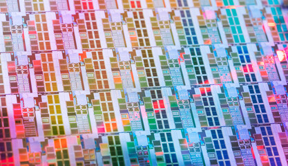 Wall Mural - background of silicon wafer semiconductor with neon color, integrated circuits to manufacture CPU and GPU