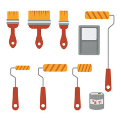 A set of tools for painting walls isolated on a white background. Home renovation concept. Flat vector illustration